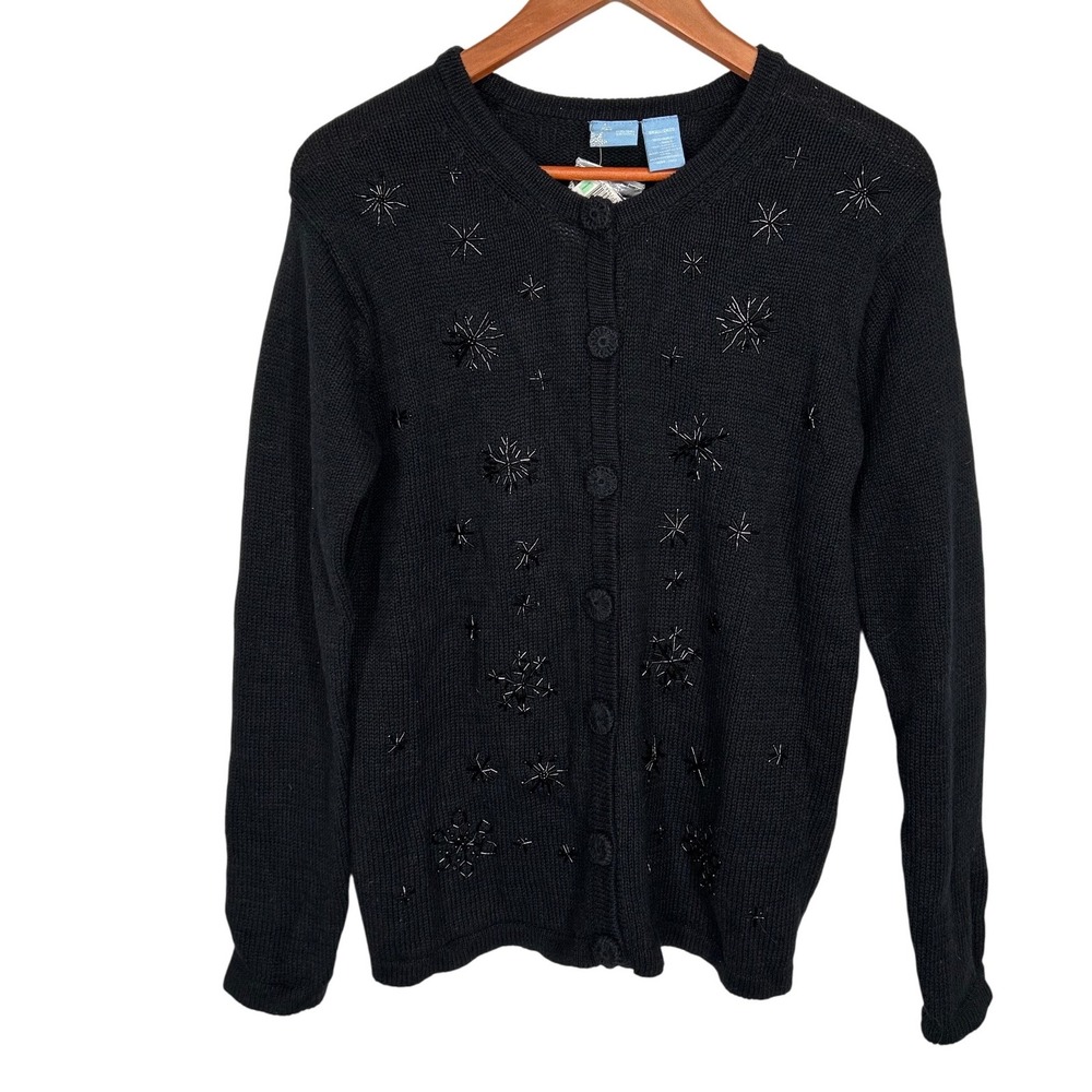 Kmart‎ Holiday Editions Beaded Snowflakes Button Up Cardigan Sweater Small NWT